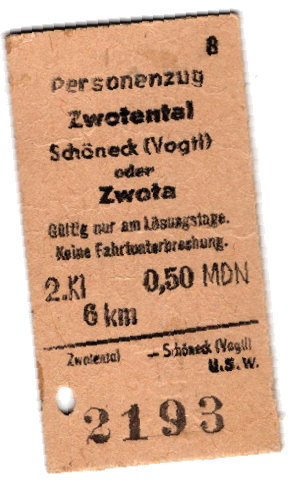 Historische Bahnfahrkarte Zwotental