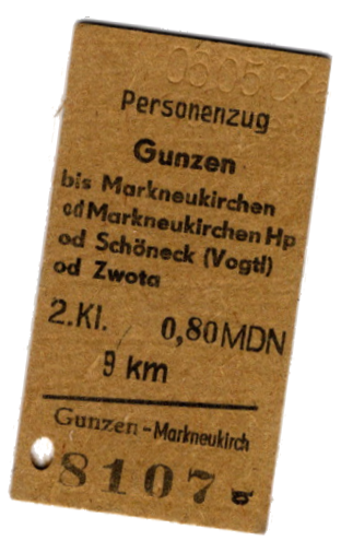 Historische Bahnfahrkarte Gunzen